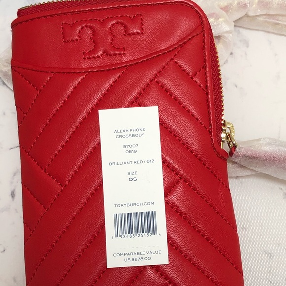 Tory Burch Alexa Phone Crossbody Bag Purse in Brilliant Red - Picture 5 of 12